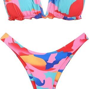 Zaful Multicolor Abstract Bikini Set